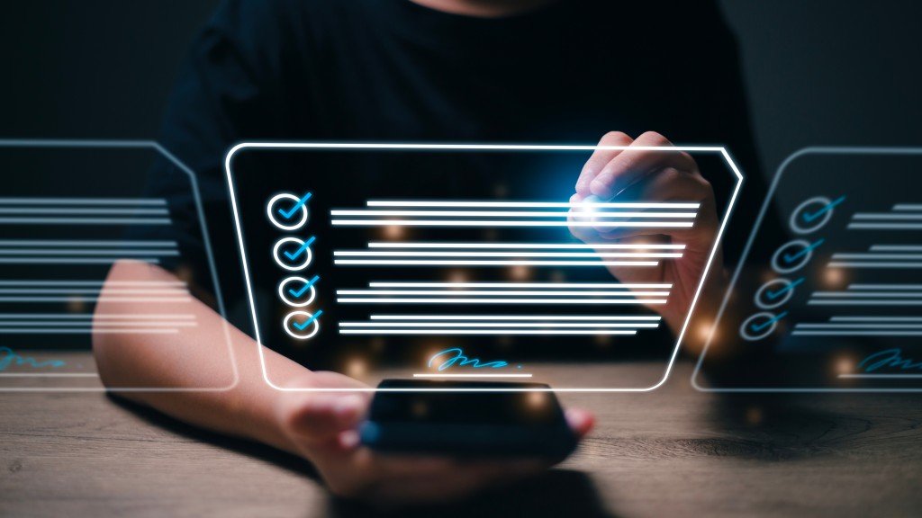 Electronic signature and paperless office concept. Online business contract Electronic signature, e-signing, digital document management, paperless office, signing business contract concept.
